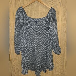 Chaps Navy and White Polka Dot Blouse